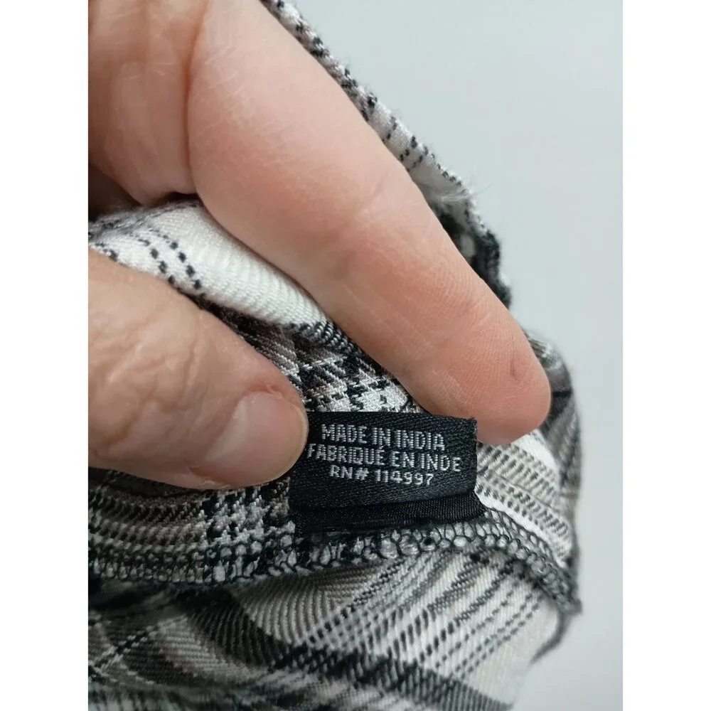 Vintage Emroidered Plaid Peasant Top - Black & White with Orange Accents